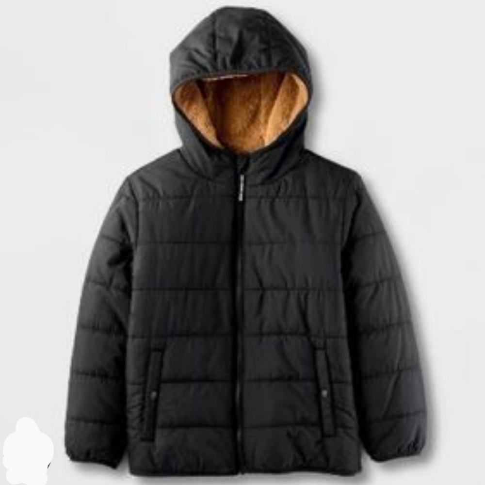 Cat & Jack Solid Reversible Puffer Jacket Size Small 6/7